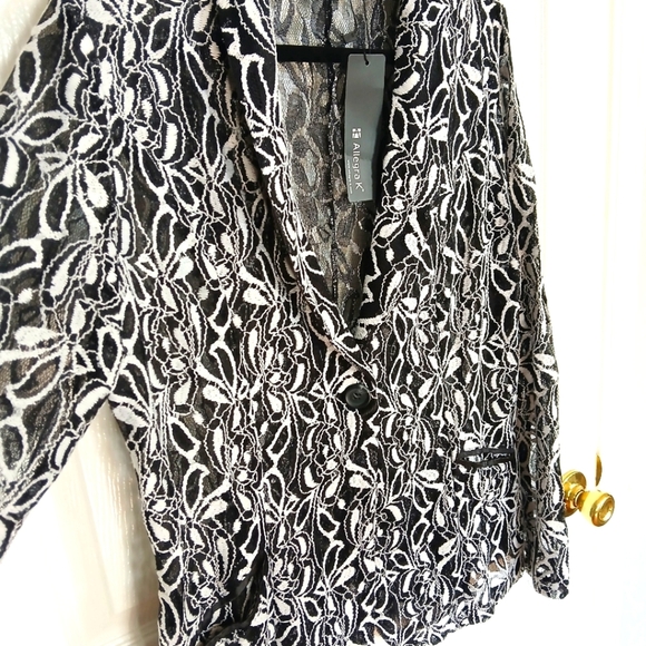 NWT Allegra K Black And White Floral  Lace Sheer Blazer Sexy Date Night Party - Picture 8 of 9